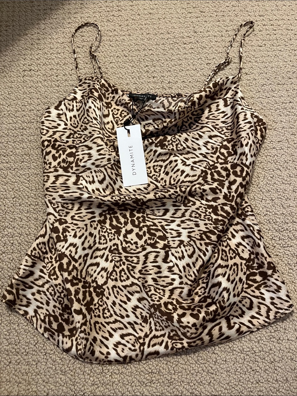 NWT Dynamite Leopard Print Cowl Neck Camisole Tank Top - Brown & Cream XS